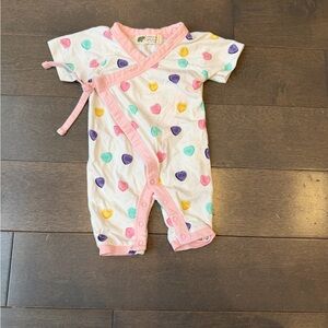 Infant Short-Sleeve Heart Print Kimono Romper - Pink Trim